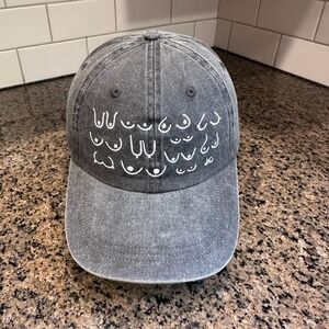 Unbranded Boob Art Embroidered‎ Dad Hat Unisex Strap Back Gray Cotton